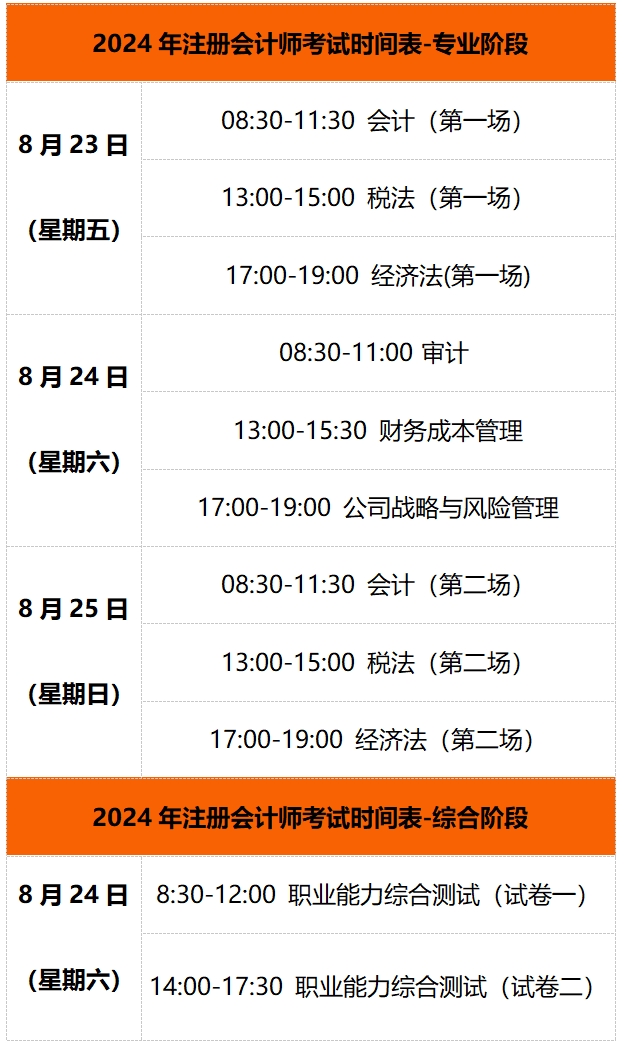 cpa考試時(shí)間及科目安排2024-圖1
